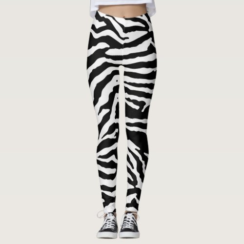 Zebra Camouflage Black and White Artistic Pattern Leggings