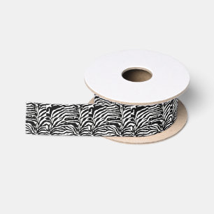 Zebra Camouflage Black and White Artistic Pattern Satin Ribbon