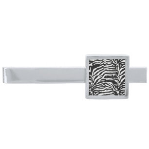 Zebra Camouflage Black and White Artistic Pattern Silver Finish Tie Bar