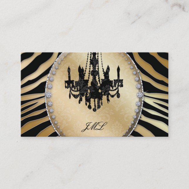 Zebra Chandelier Jewelry Black Gold Business Card (Front)