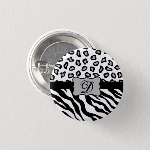 Zebra Cheetah Skin Name Badge Black White Pinback Button