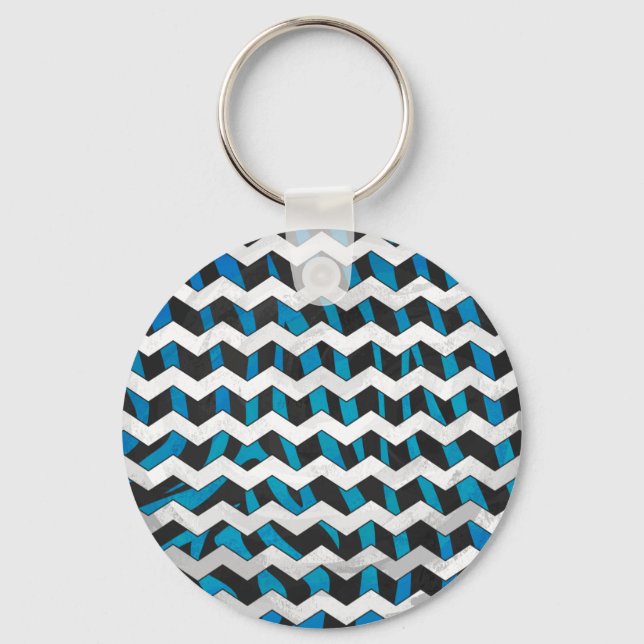 Zebra Chevron Black and Blue Keychain (Front)