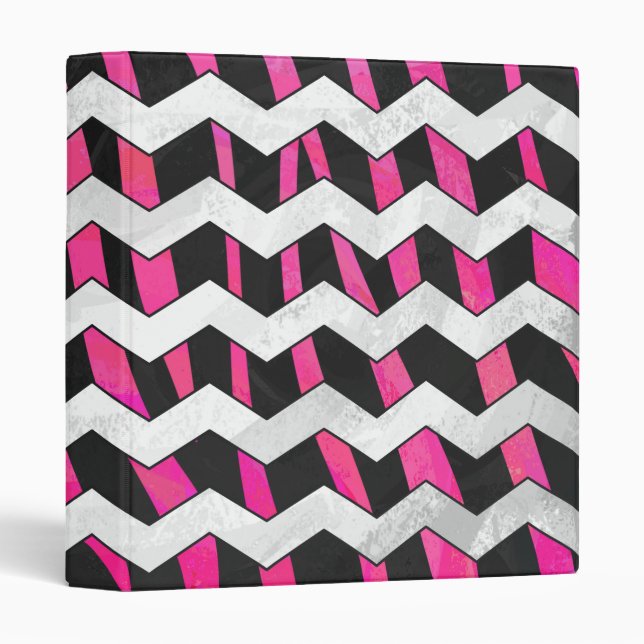 Zebra Chevron Black and Hot Pink 3 Ring Binder (Front/Spine)