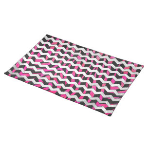 Zebra Chevron Black and Hot Pink Cloth Placemat