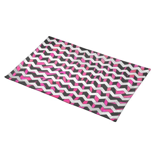 Zebra Chevron Black and Hot Pink Cloth Placemat (On Table)
