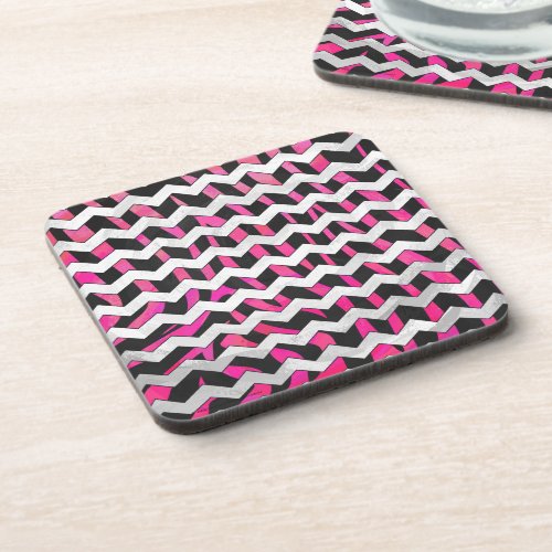 Zebra Chevron Black and Hot Pink Coaster