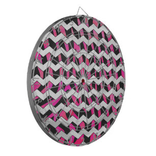 Zebra Chevron Black and Hot Pink Dartboard With Darts