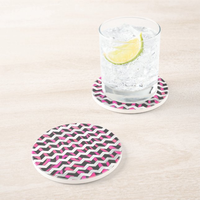Zebra Chevron Black and Hot Pink Drink Coaster (Side)