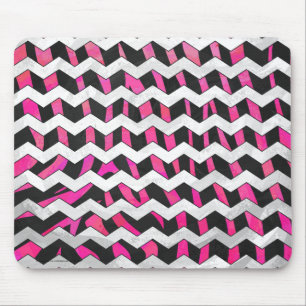 Zebra Chevron Black and Hot Pink Mouse Pad