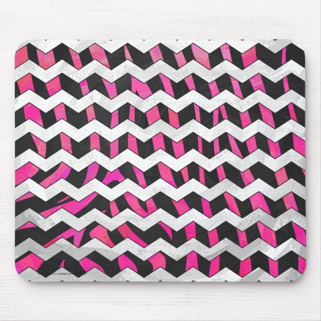 Zebra Chevron Black and Hot Pink Mouse Pad (Front)