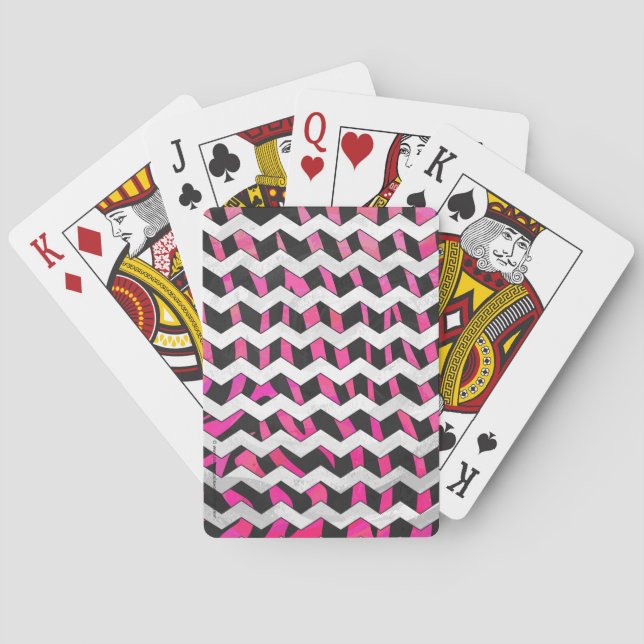 Zebra Chevron Black and Hot Pink Poker Cards (Back)
