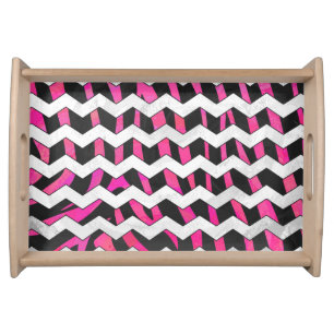 Zebra Chevron Black and Hot Pink Serving Tray
