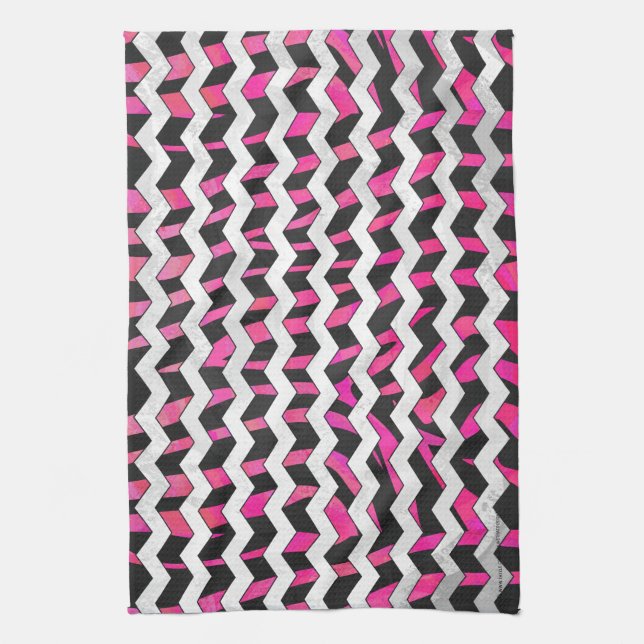 Zebra Chevron Black and Hot Pink Towel (Vertical)
