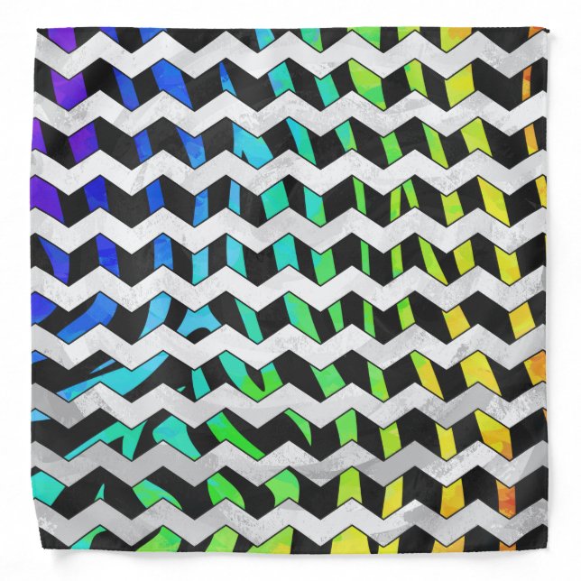 Zebra Chevron Black and Rainbow Print Bandana (Front)