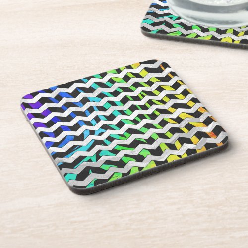 Zebra Chevron Black and Rainbow Print Coaster