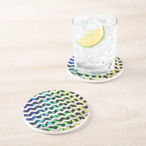 Zebra Chevron Black and Rainbow Print Coaster