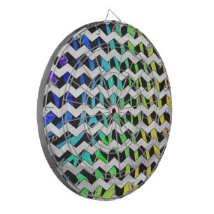 Zebra Chevron Black and Rainbow Print Dart Board