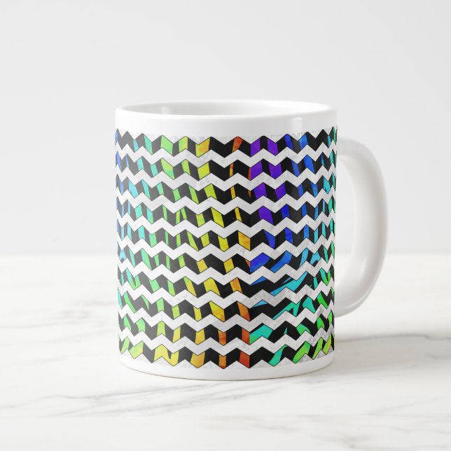 Zebra Chevron Black and Rainbow Print Giant Coffee Mug (Front Right)