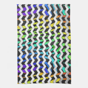 Zebra Chevron Black and Rainbow Print Kitchen Towel