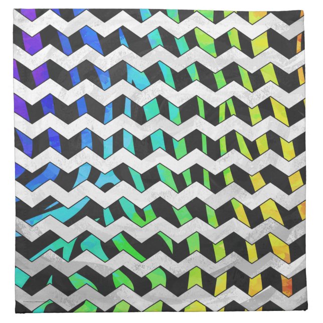 Zebra Chevron Black and Rainbow Print Napkin (Front)