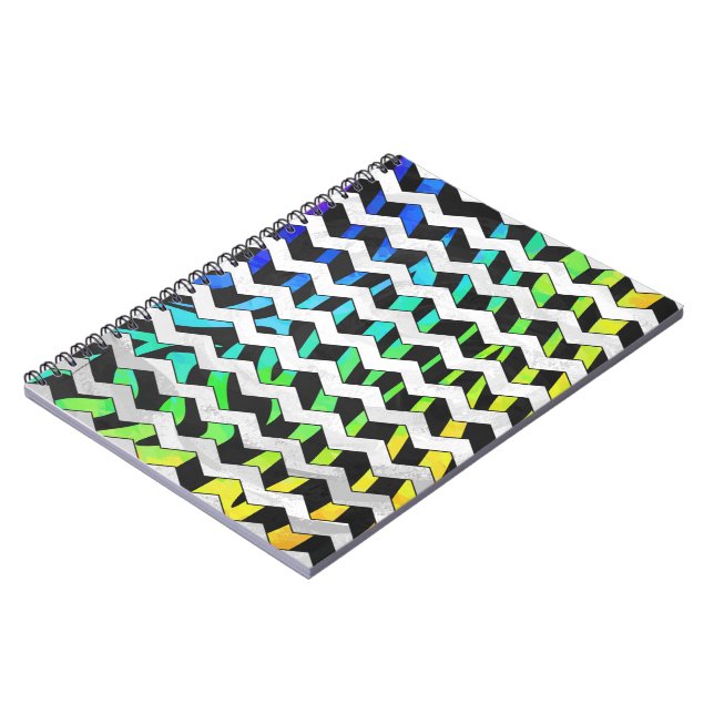 Zebra Chevron Black and Rainbow Print Notebook (Left Side)