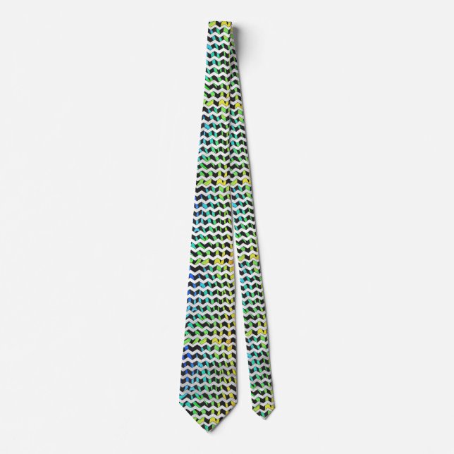 Zebra Chevron Black and Rainbow Print Tie (Front)