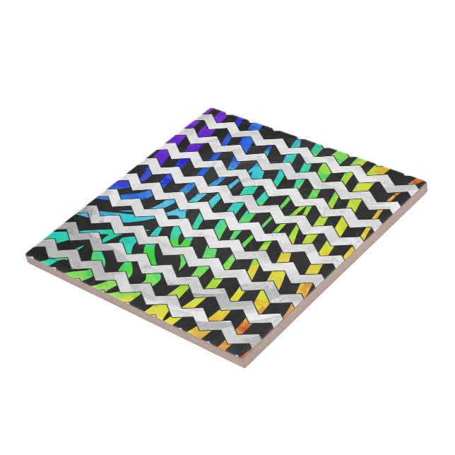Zebra Chevron Black and Rainbow Print Tile (Side)