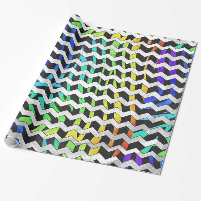 Zebra Chevron Black and Rainbow Print Wrapping Paper (Unrolled)