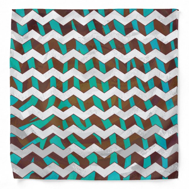 Zebra Chevron Brown and Teal Print Bandana (Front)