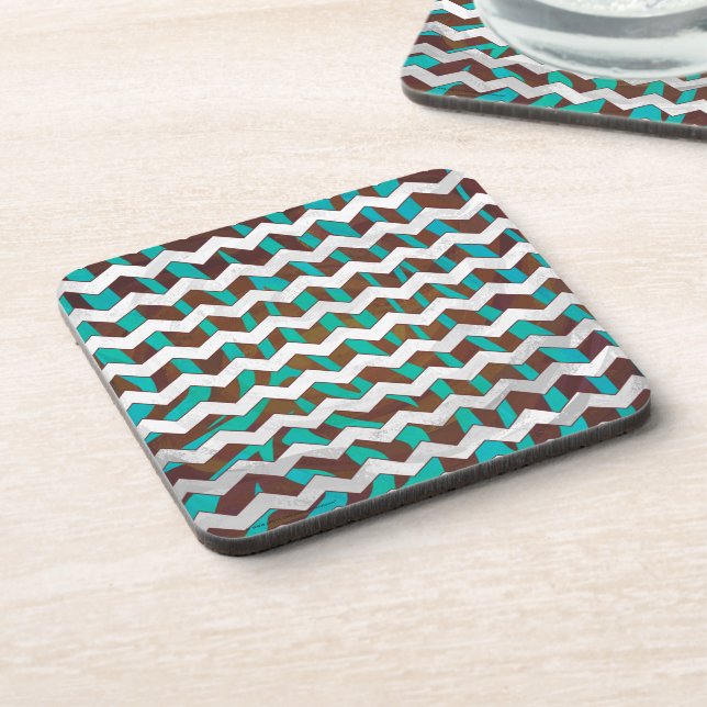 Zebra Chevron Brown and Teal Print Beverage Coaster (Left Side)