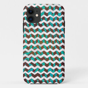 Zebra Chevron Brown and Teal Print iPhone 11 Case