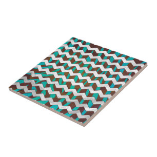 Zebra Chevron Brown and Teal Print Ceramic Tile
