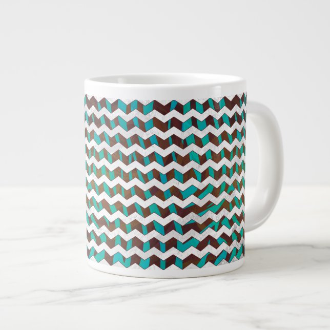 Zebra Chevron Brown and Teal Print Giant Coffee Mug (Front Right)