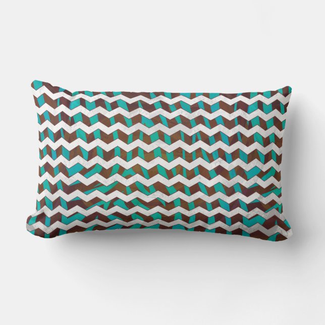 Zebra Chevron Brown and Teal Print Lumbar Pillow (Front)