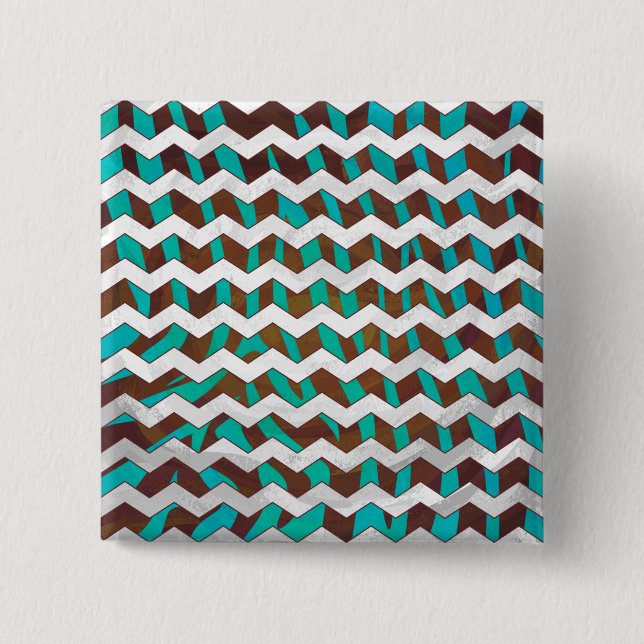 Zebra Chevron Brown and Teal Print Pinback Button (Front)