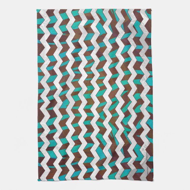 Zebra Chevron Brown and Teal Print Towel (Vertical)