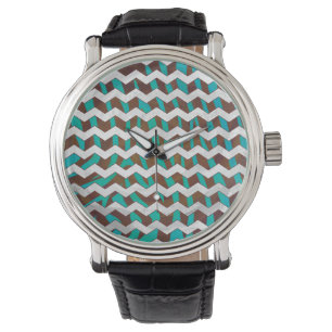 Zebra Chevron Brown and Teal Print Watch