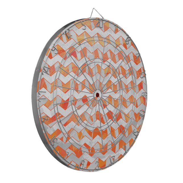 Zebra Chevron Orange and White Dart Board (Front Left)