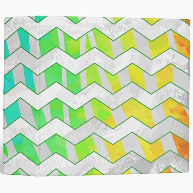 Zebra Chevron Rainbow and White Print 3 Ring Binder (Front/Spine)