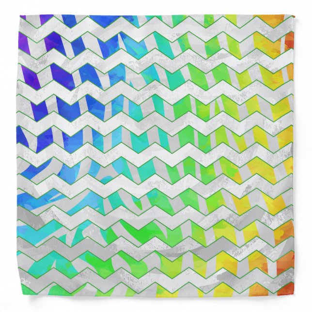 Zebra Chevron Rainbow and White Print Bandana (Front)
