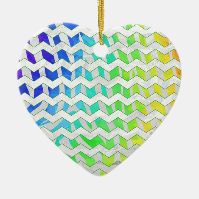 Zebra Chevron Rainbow and White Print Ceramic Ornament (Front)