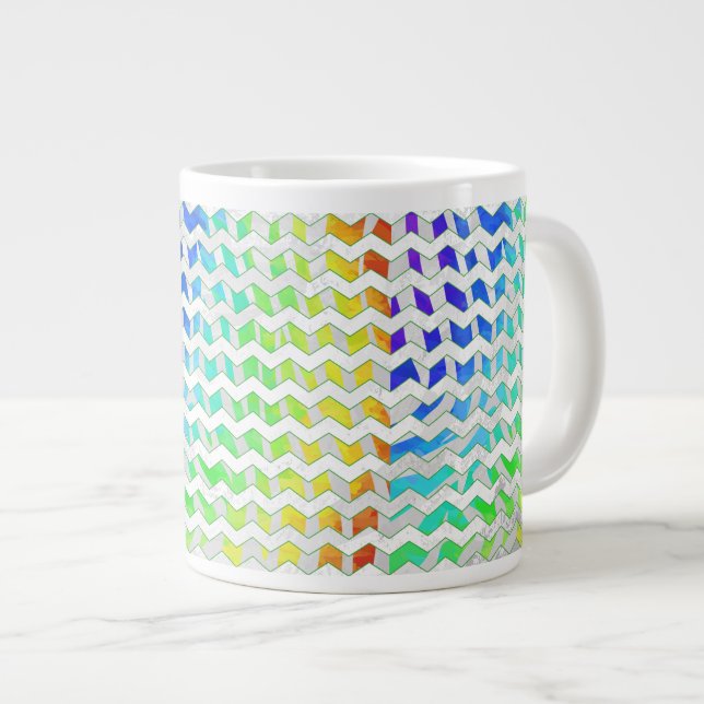 Zebra Chevron Rainbow and White Print Large Coffee Mug (Front Right)