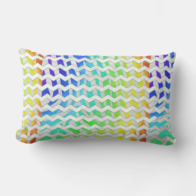 Zebra Chevron Rainbow and White Print Lumbar Pillow (Front)