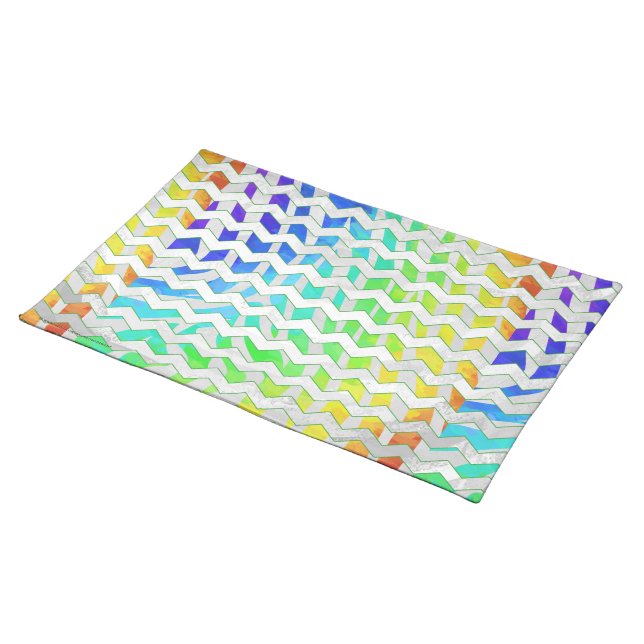 Zebra Chevron Rainbow and White Print Placemat (On Table)