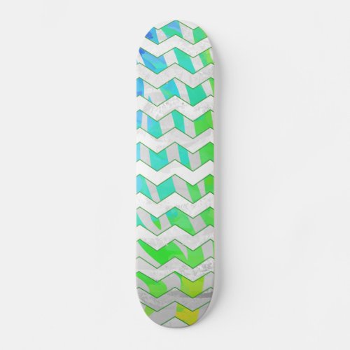 Zebra Chevron Rainbow and White Print Skateboard Deck