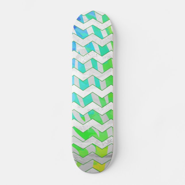 Zebra Chevron Rainbow and White Print Skateboard Deck (Front)