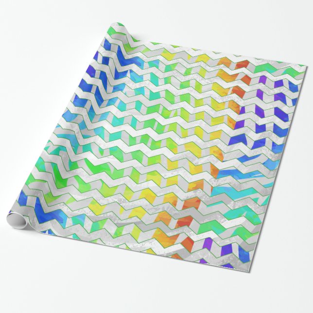 Zebra Chevron Rainbow and White Print Wrapping Paper (Unrolled)