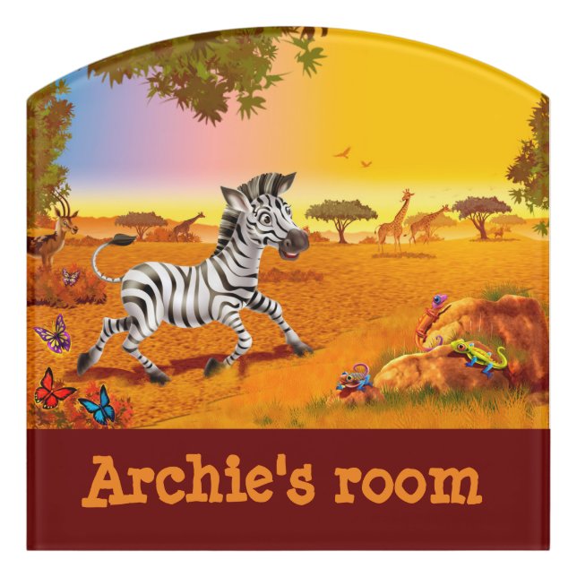 Zebra Child's Name Bedroom sign (Contour Front)