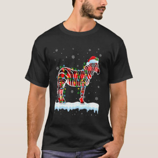 Zebra Christmas Santa Hat Cute Animals Xmas Light T-Shirt