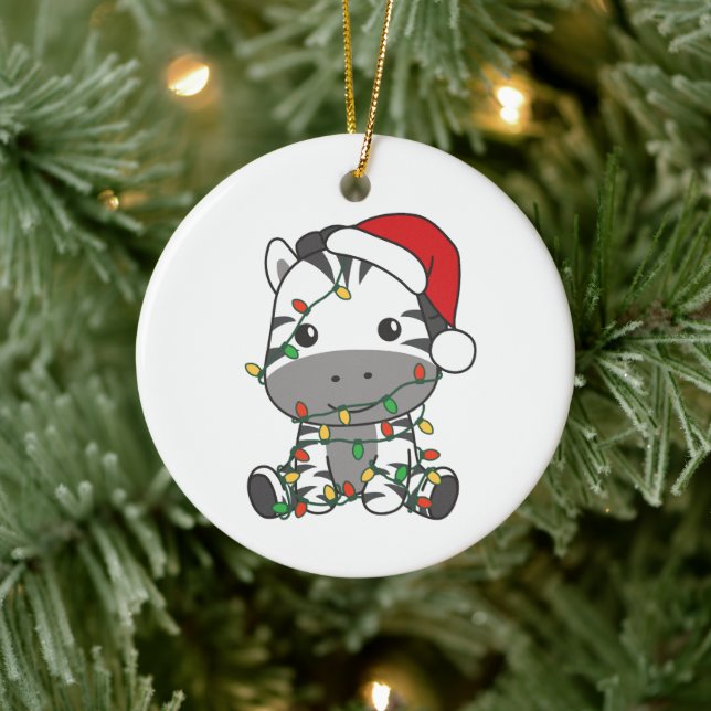 Zebra Christmas Winter Animals Holiday Zebras Ceramic Ornament (Tree)